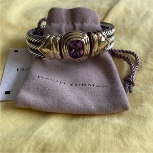 David Yurman Two-Tone Cable Bracelet with Amethyst Center - Purple and Gold
